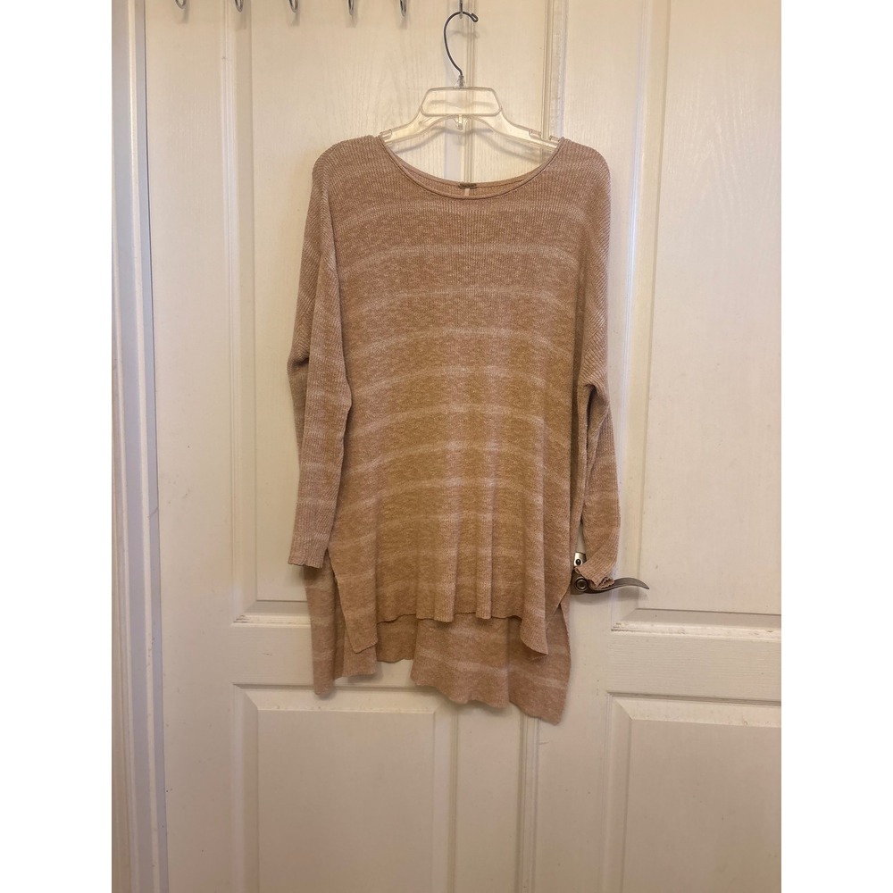 Free‎ People Tan Striped Oversized Tunic Sweater XS High Low Hem Boho Pullover